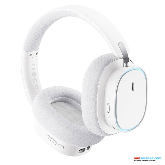 Baseus AeQur GH02 Gaming Wireless Headphones Moon White (Tri Mode connection, RGB light, Mic removable, includes USB & Type C dongels) (6M)